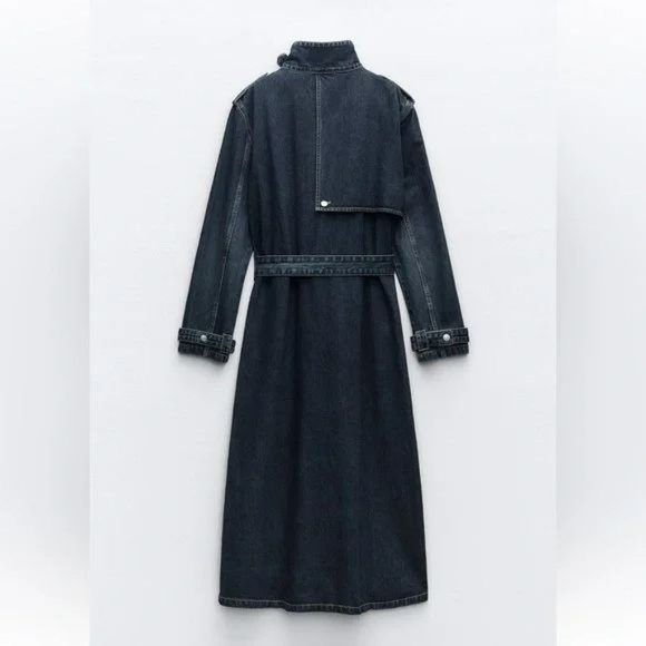 ZARA HIGH COLLAR DENIM TRENCH COAT - Picture 7 of 7